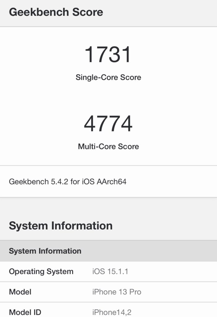 iPhone 13 Pro GeekBench5