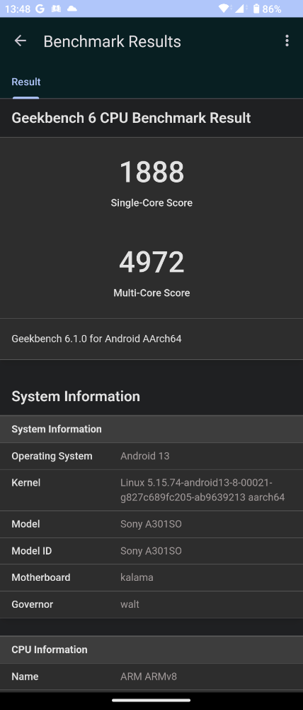 Xperia 1 V Gaming EditionのGeekbench6