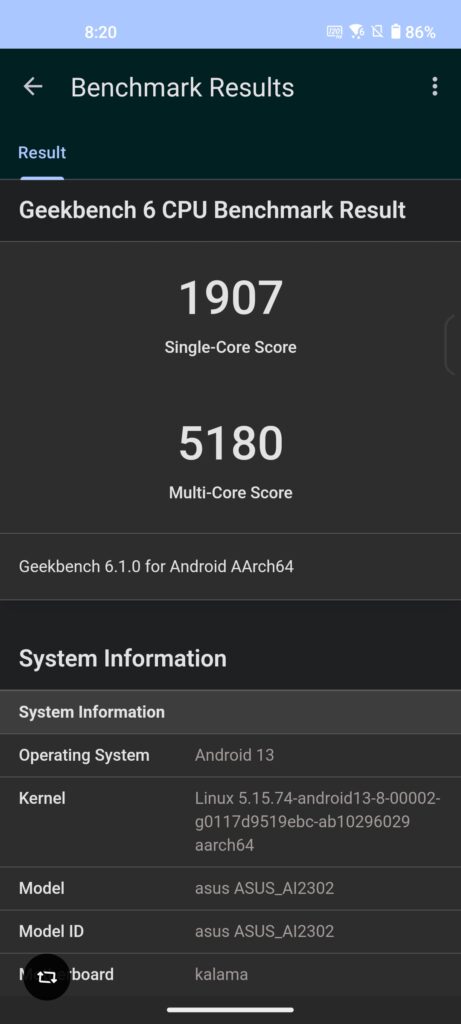 Zenfone 10のGeekbench6