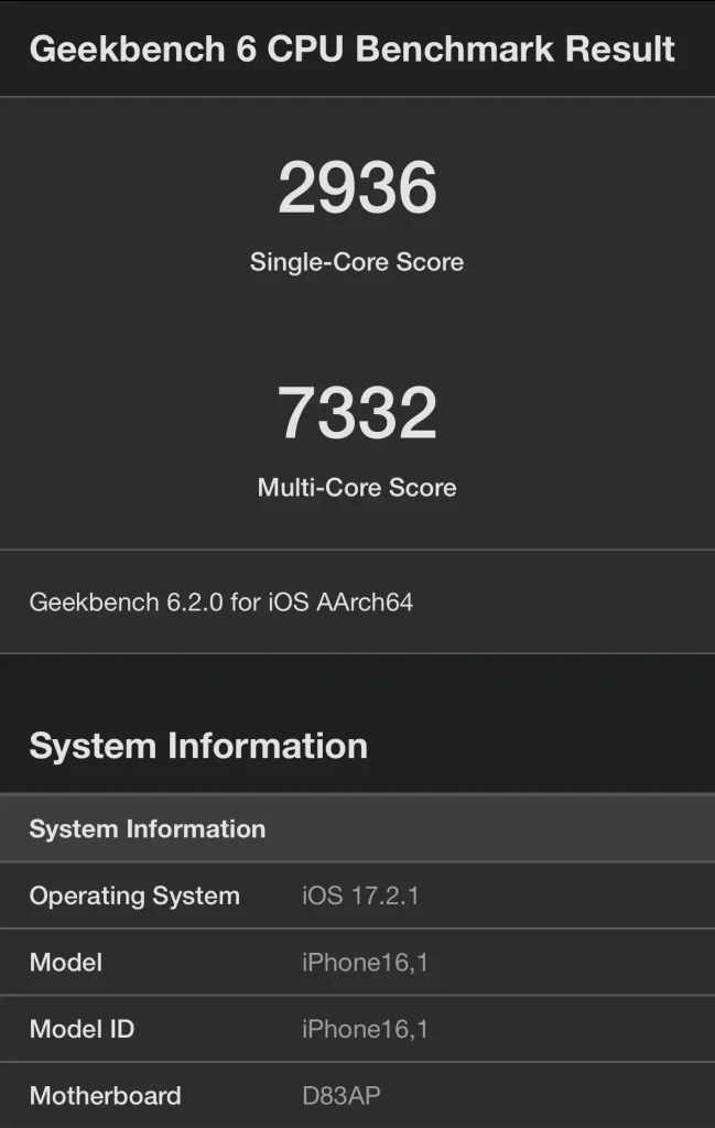 iPhone 15 ProのGeekbench 6