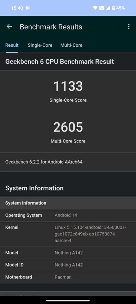 Geekbench 6Nothing Phone (2a)
