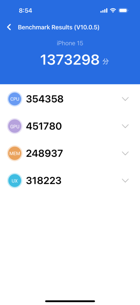iPhone 15のAntutuベンチマークテスト結果