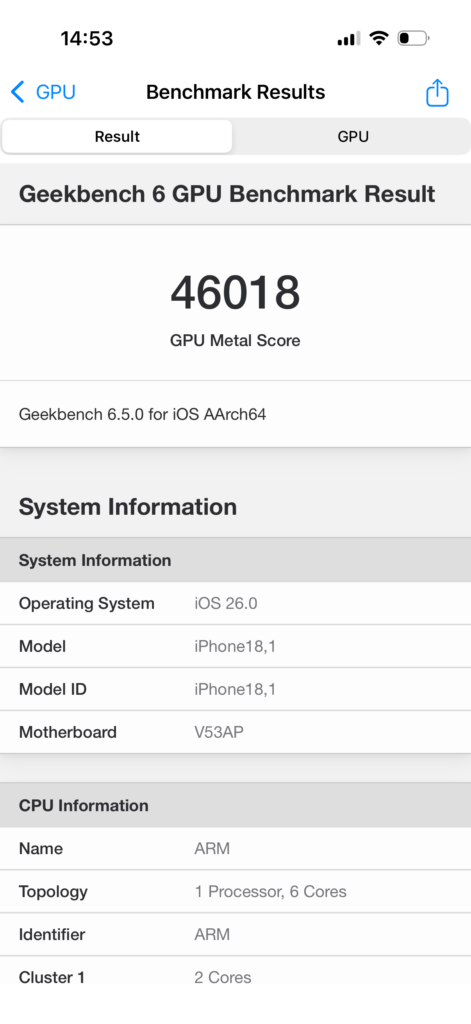 iPhone 17 ProのGeekbench 6のGPU