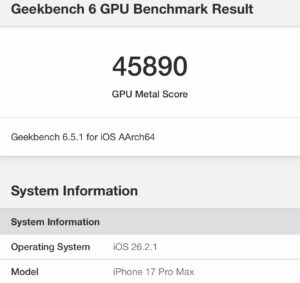 iPhone 17 Pro MaxのGeekbench 6のGPU
